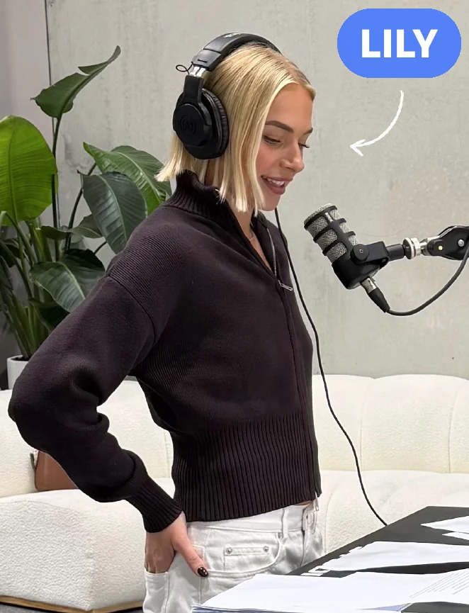 Lily, the Australian voice actor, recording in the studio